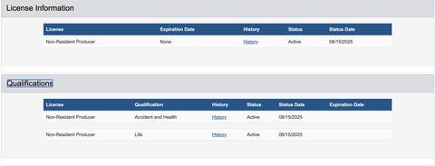 Michigan insurance producer licence issued to Christopher Austin Olivier